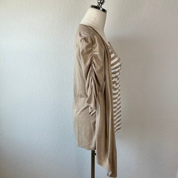 Vintage Y2K Butterfly Embroidered Top size Large Striped Tan Fairy 2000s Shrug - Picture 6 of 10